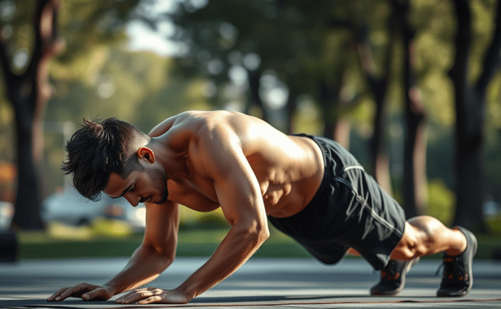 a fit and strong looking man holding a static plank position